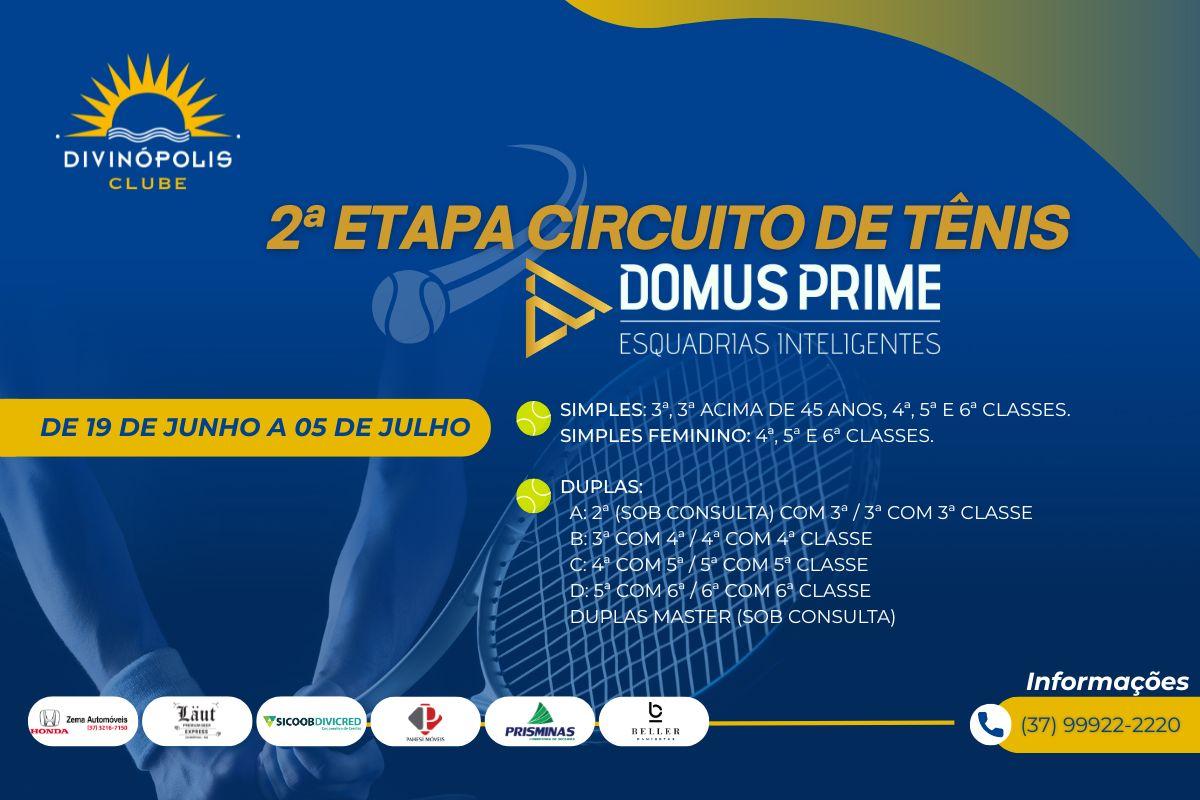 Vem aí a 2ª Etapa do Circuito Tênis 2026 – Domus Prime Esquadrias Inteligentes!